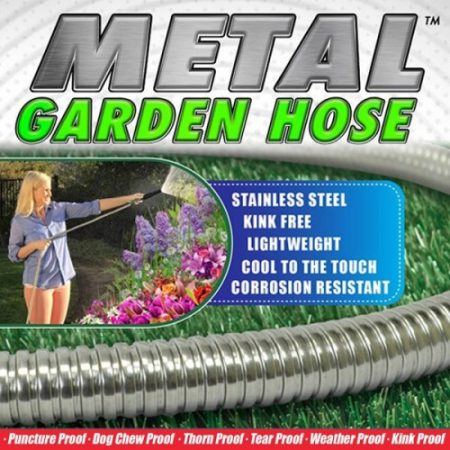 Metal Garden Hose Stainless Steel Flexible Watering Hose Pipe 25FT