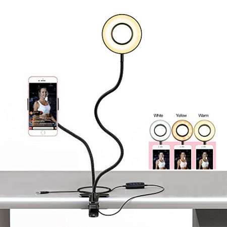 Selfie Ring Light with Cell Phone Holder & table clamp