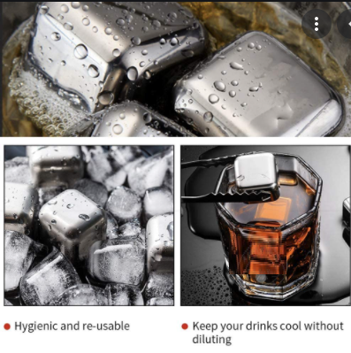 6 PIECE STAINLESS STEEL ICE CUBES