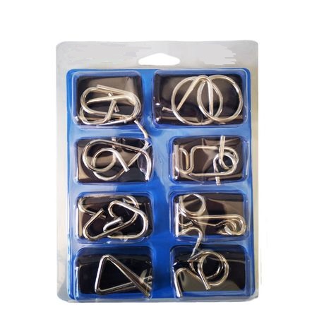 8 PC TRICKY UNTANGLE METAL WIRE PUZZLE