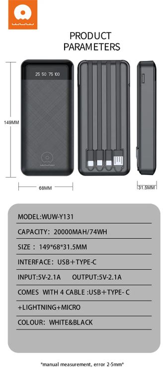 Y131 Built-in 4 Cable 20000mAh Powerbank - Image 4