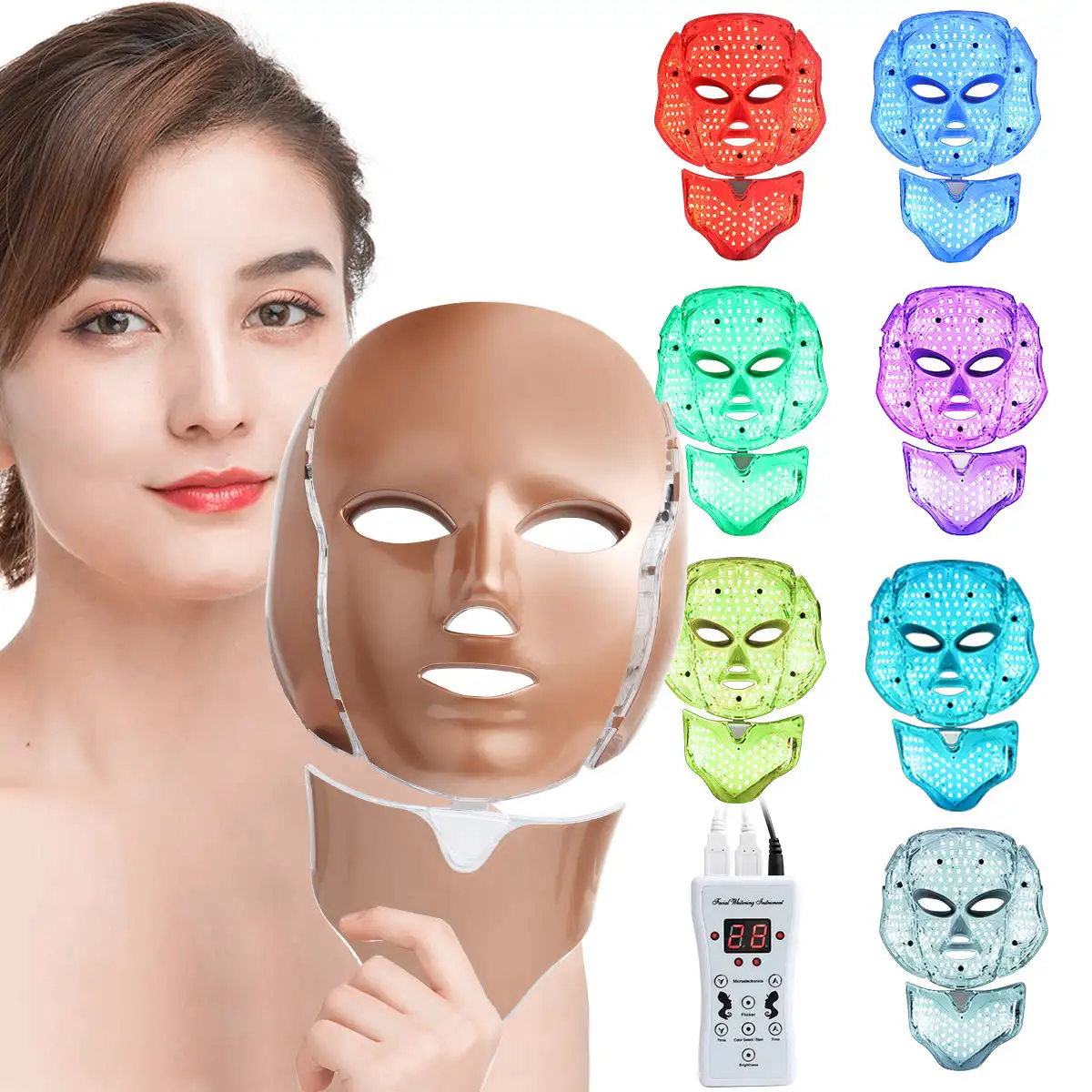7 Color LED Electric Therapy Face Neck Mask
