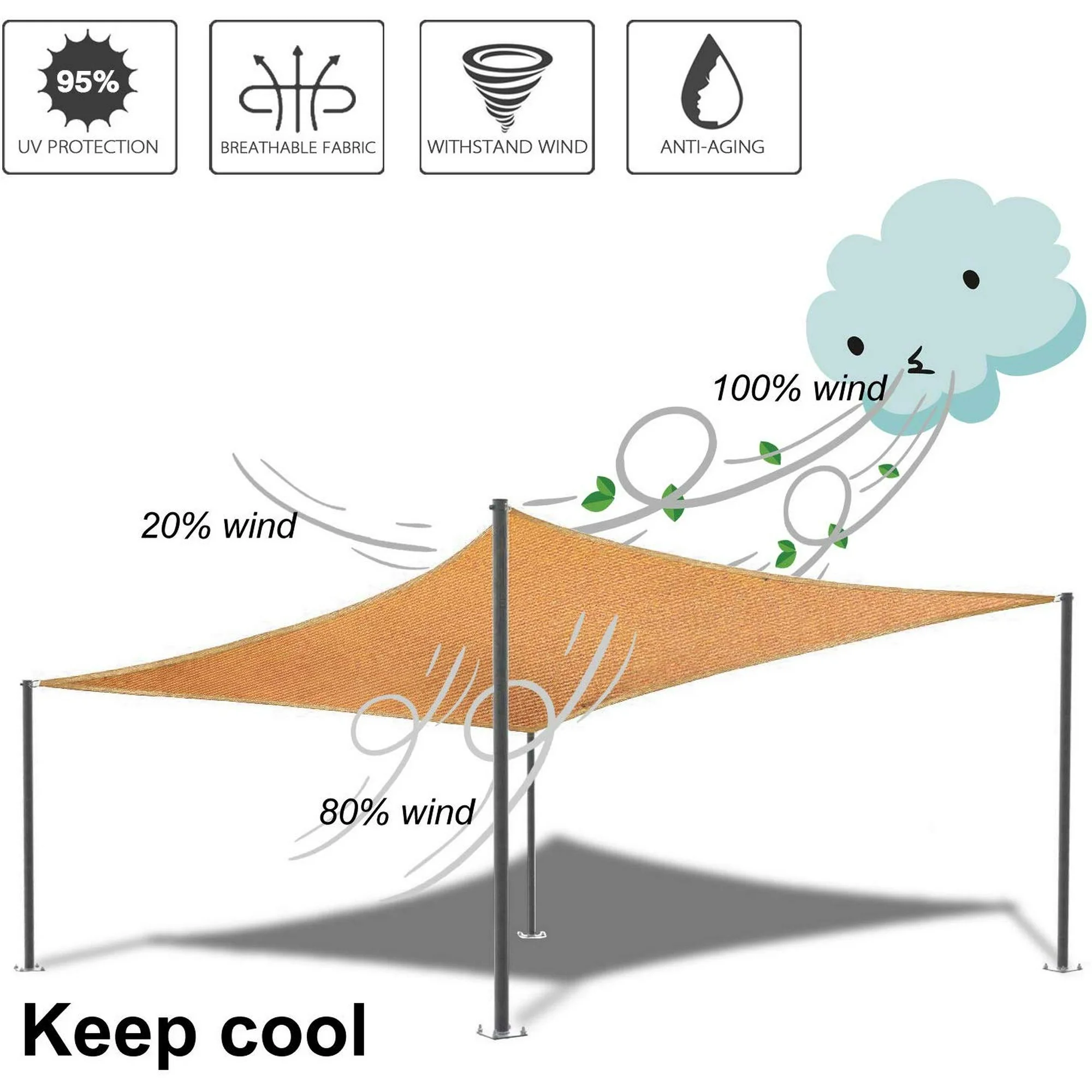 Sun Shade Sail 2m x 4m - Image 5