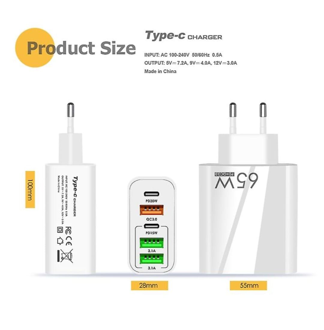 65w 3USB 2PD Adaptor Charger Plug - Image 4