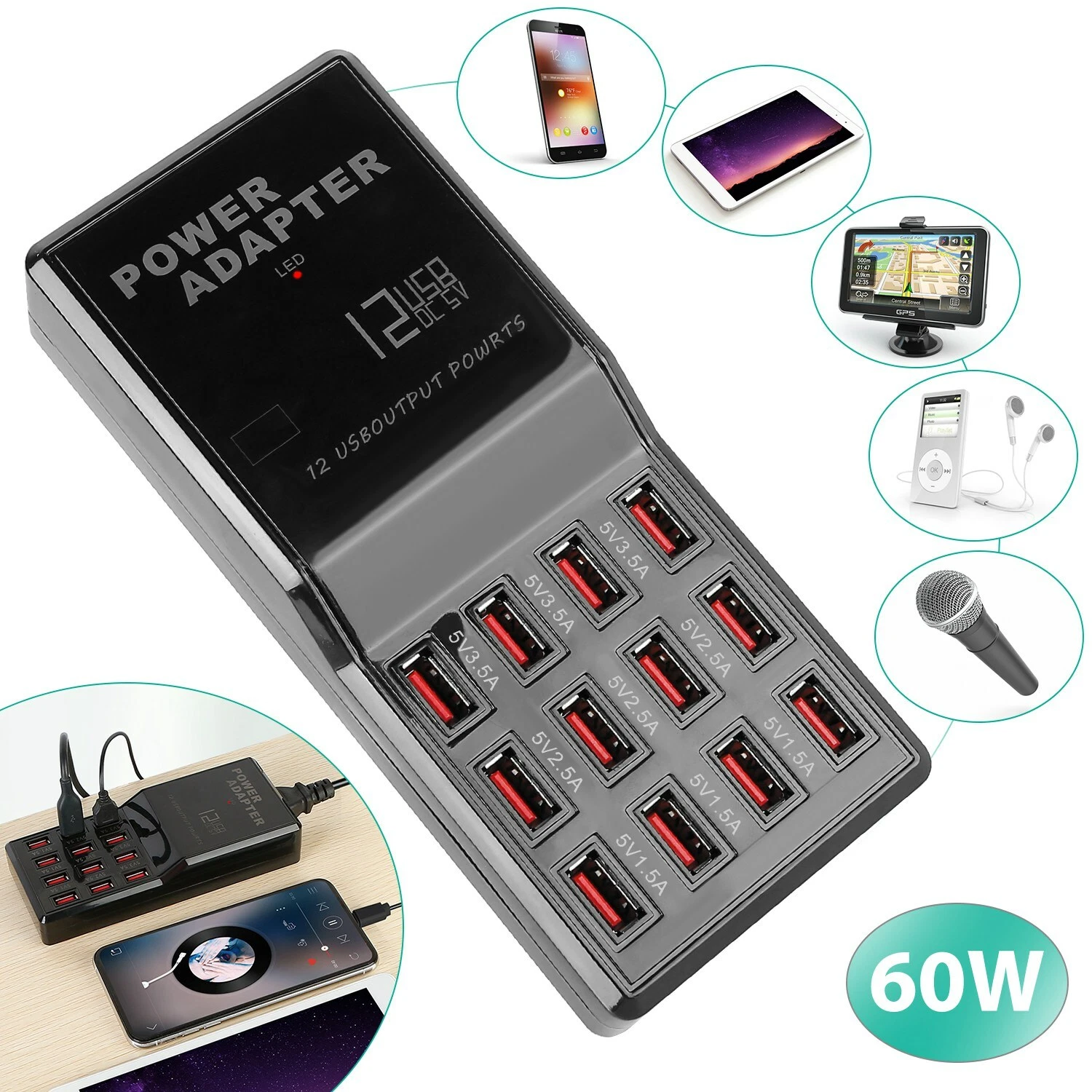 60W 12 Port USB Charging Station - Image 6